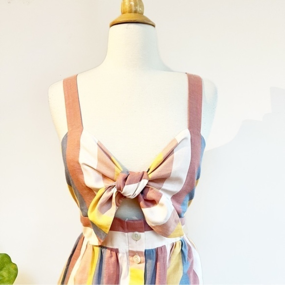 Madewell tie front cutout sherbet stripe dress. - Picture 4 of 9